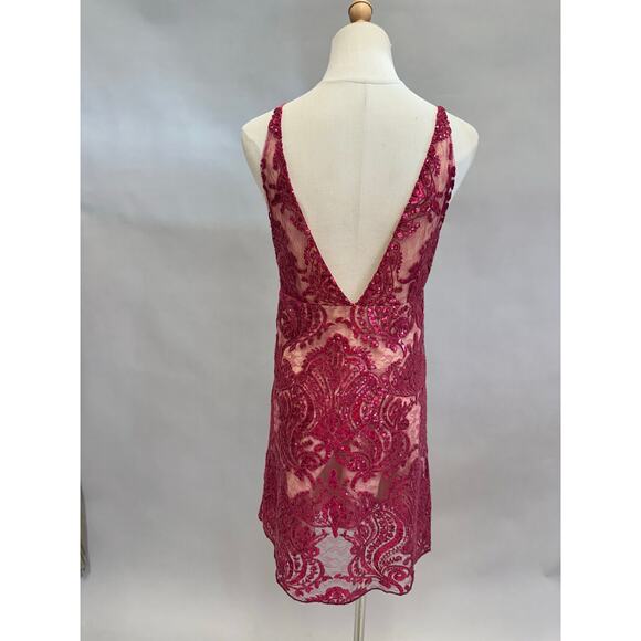 Free People Night Shimmers mini dress raspberry red Size 2 NWT New - Picture 7 of 13